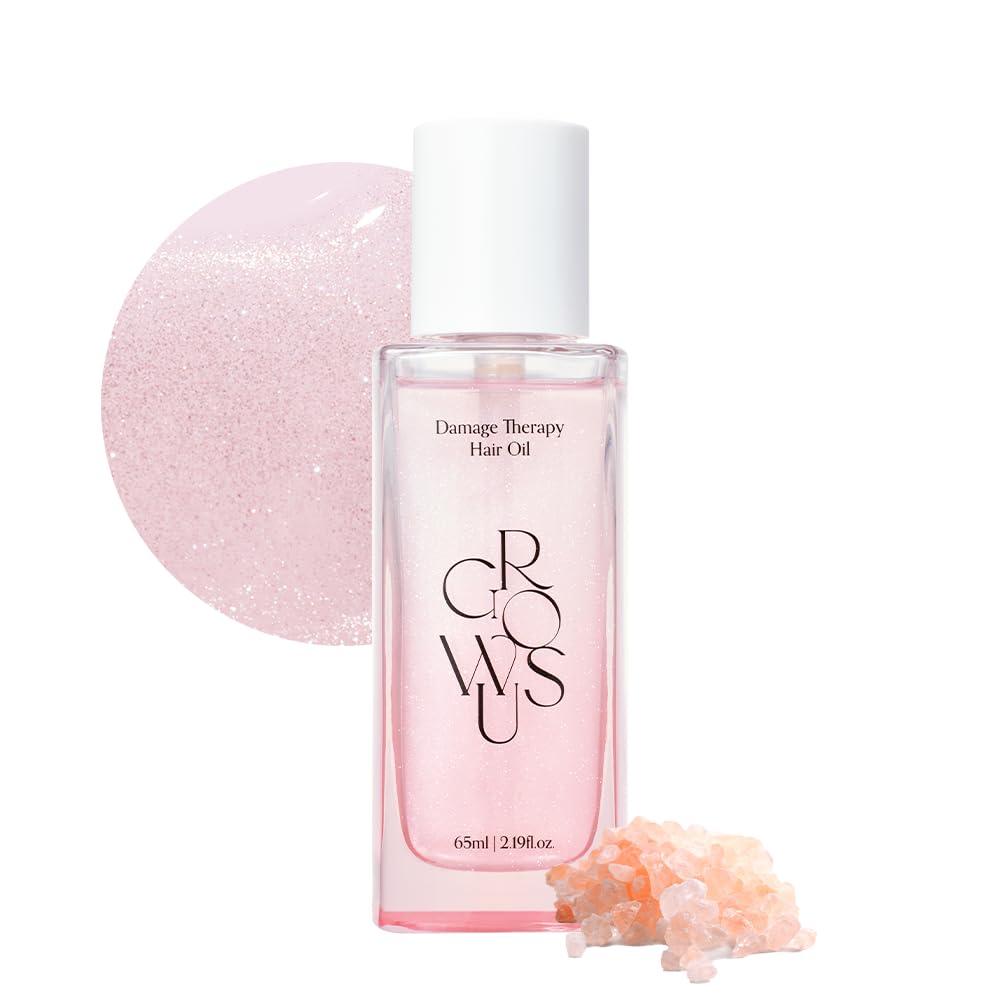 Growus lightweight hair oil, 65ml pink glass bottle